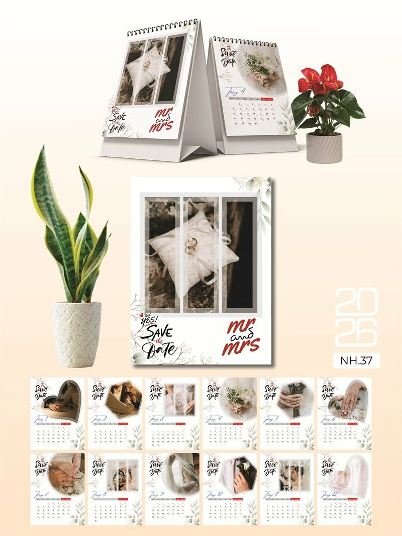 Lịch để bàn làm việc thiết kế chủ đề Wedding Đám Cưới Cô Dâu Chú Rễ Trang Sức Cưới Hỏi - INKTS2619