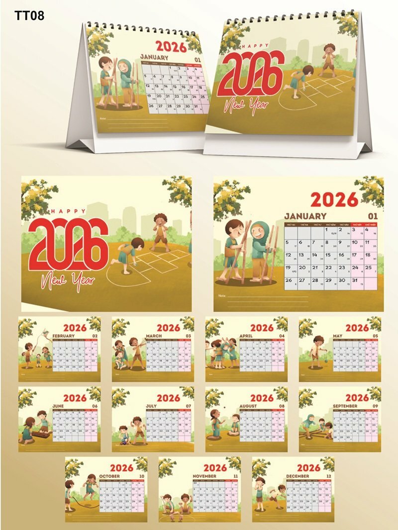 Lịch để bàn sáng tạo thiết kế chủ đề Trò Chơi Dân Gian Việt Nam - Mã TT08 - INKTS2189