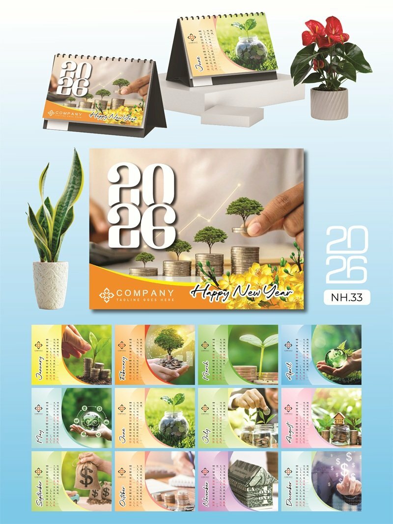 Lịch để bàn sang trọng in Offset thiết kế chủ đề Đầu Tư Tích Lũy Tài Chính Chứng Khoán - Mã NH33 - INKTS2615