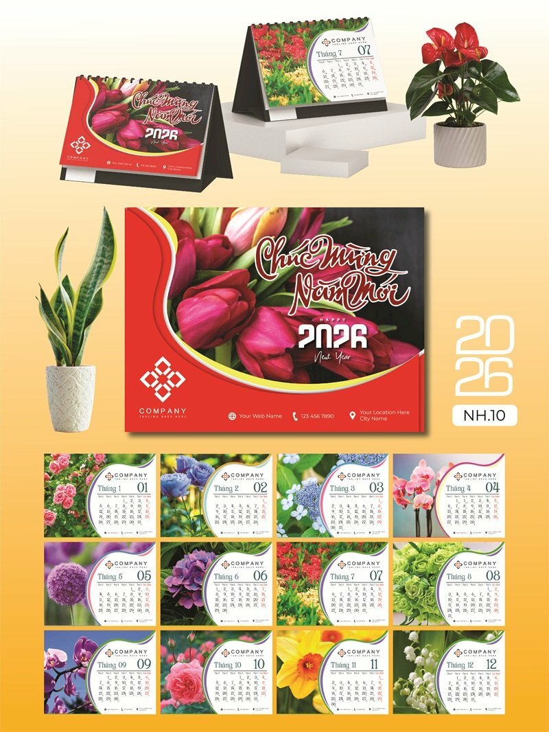 Lịch in để bàn chữ A thiết kế chủ đề Ngàn Hoa Chào Nắng Mới - Mã NH10 - INKTS2671
