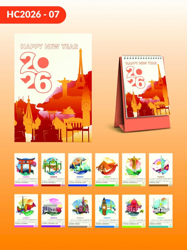 Lịch in hình theo yêu cầu thiết kế chủ đề Công Trình Kiến Trúc Nổi Tiếng Thế Giới - Mã HC2026-07 - INKTS2280
