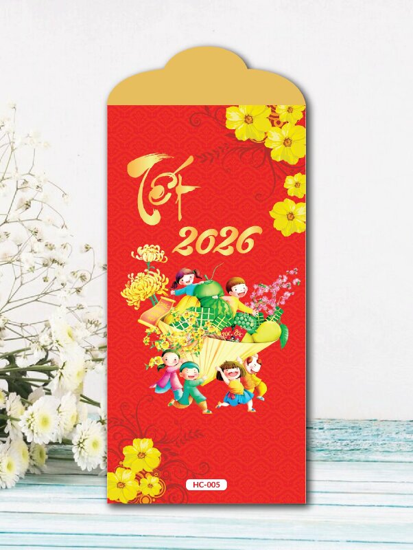 Mẫu bao lì xì vector truyền thống trẻ em vui ngày Xuân - Mã HC005 - INKTS2401