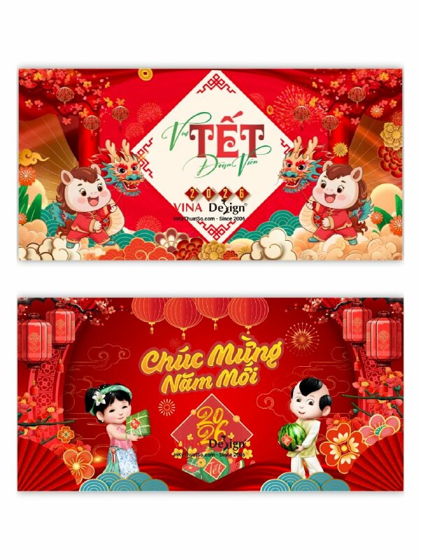 Thiết kế backdrop Tết khổ lớn sân khấu tiệc, sự kiện event - INKTS3678