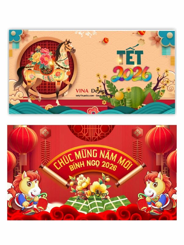 Thiết kế mẫu phông nền Tết 2026 Bính Ngọ background sân khấu khổ lớn - INKTS3679