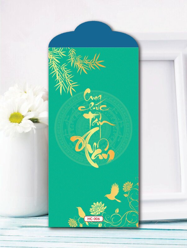 Mẫu thiết kế bao lì xì màu xanh Cung Chúc Tân Xuân - Mã HC006 - INKTS2402