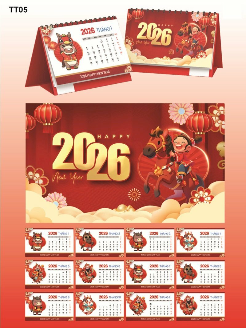 Sản xuất lịch để bàn cho doanh nghiệp chủ đề Chibi Bính Ngọ - Mã TT05 - INKTS2186
