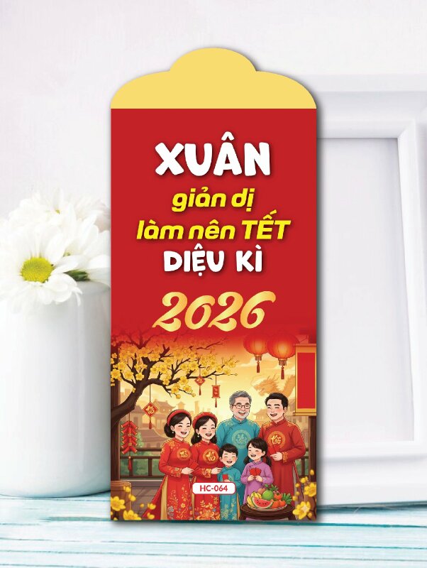 Thiết kế bao lì xì đỏ Xuân Giản Dị Làm Nên Tết Diệu Kỳ - Mã HC064 - INKTS2561