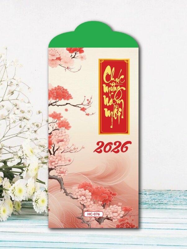 Thiết kế bao lì xì hồng nhạt Hồng Hoa Cát Tường - Mã HC076 - INKTS2573