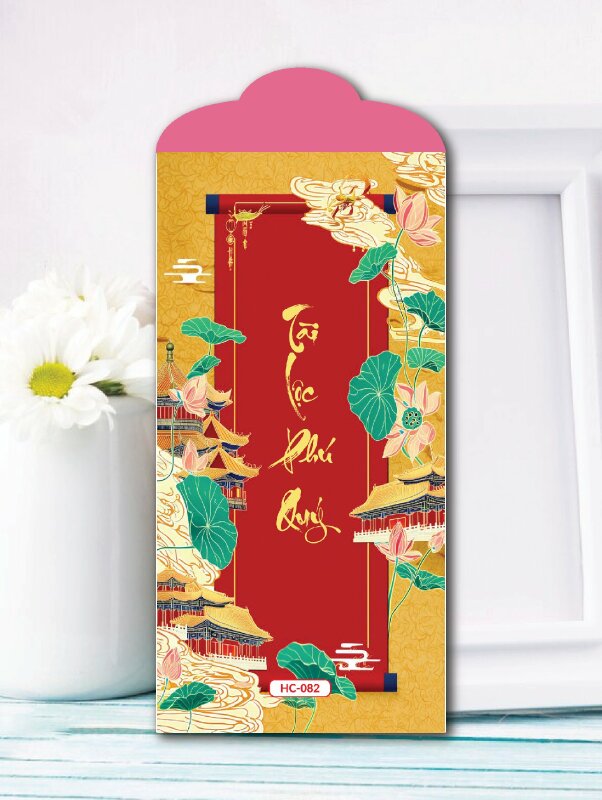 Thiết kế bao lì xì màu vàng Sen Vàng Tài Lộc Phú Quý - Mã HC082 - INKTS2579
