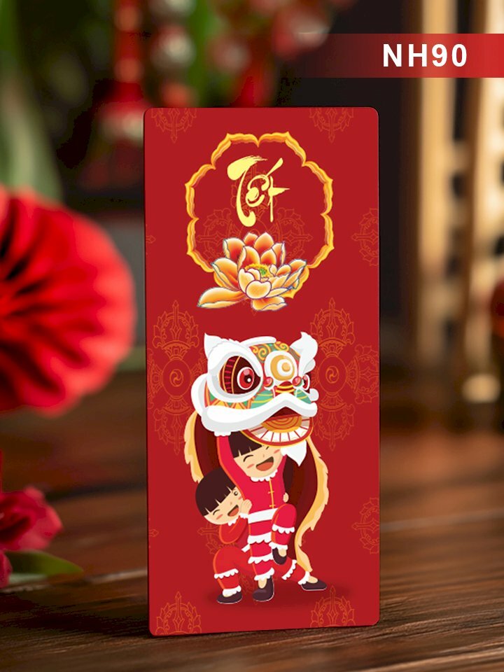 Thiết kế lì xì đỏ Hoa Sen Múa Lân Sư Rồng - Mã NH90 - INKTS2704