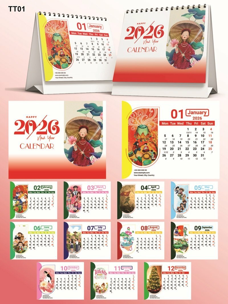 Thiết kế lịch Tết chủ đề Tết Truyền Thống Cổ Truyền Việt Nam - Mã TT01 - INKTS2182