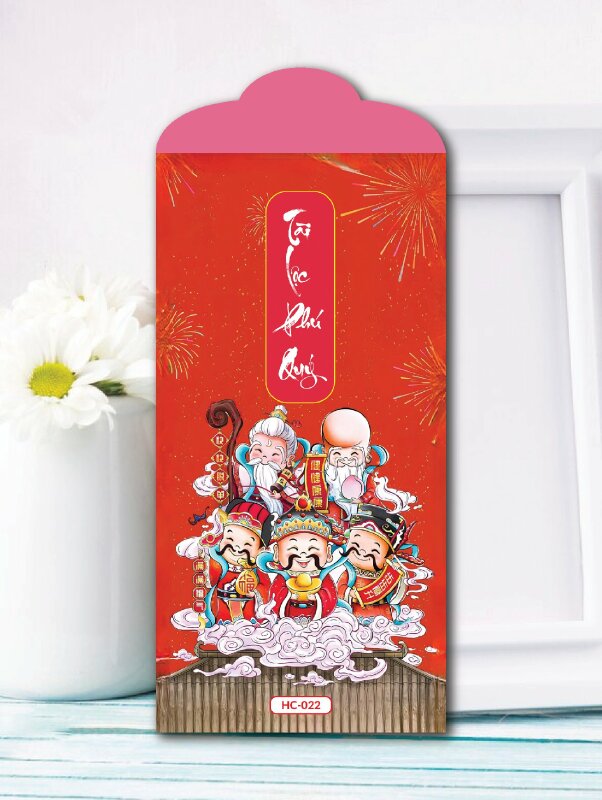 Xưởng in bao lì xì bộ Ngũ Phúc 5 ông: Phúc, Lộc, Thọ, Tài, Hỷ - Mã HC022 - INKTS2418