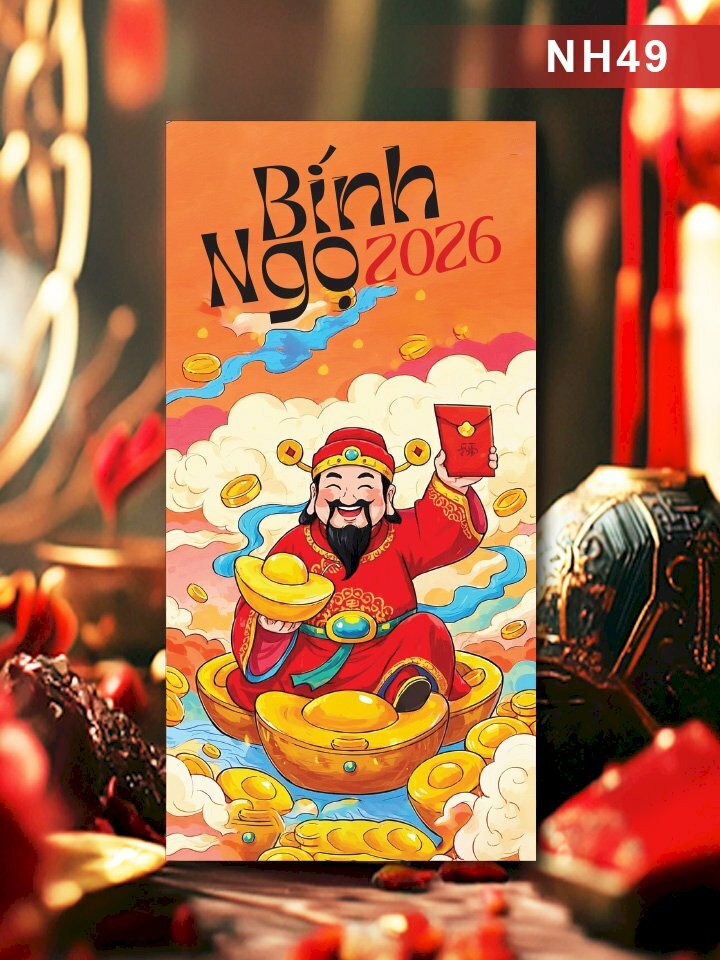 Xưởng in lì xì Bính Ngọ 2026 Thần Tài Đến - Mã NH49 - INKTS2585