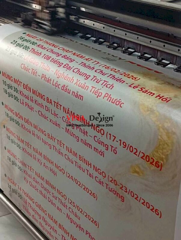 In bảng Chương trình Tết Nguyên Đán Xuân Bính Ngọ cho nhà Chùa, in vải Canvas nẹp gỗ 2 đầu treo tường - INKTS2548