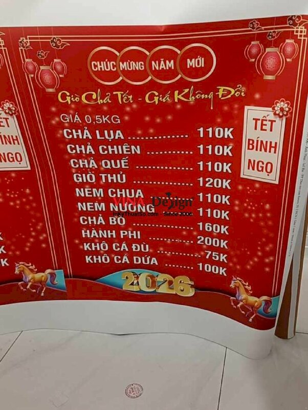 In bảng giá Tết cho cửa hàng giò chả, menu giá khổ lớn in mực dầu - INKTS2550