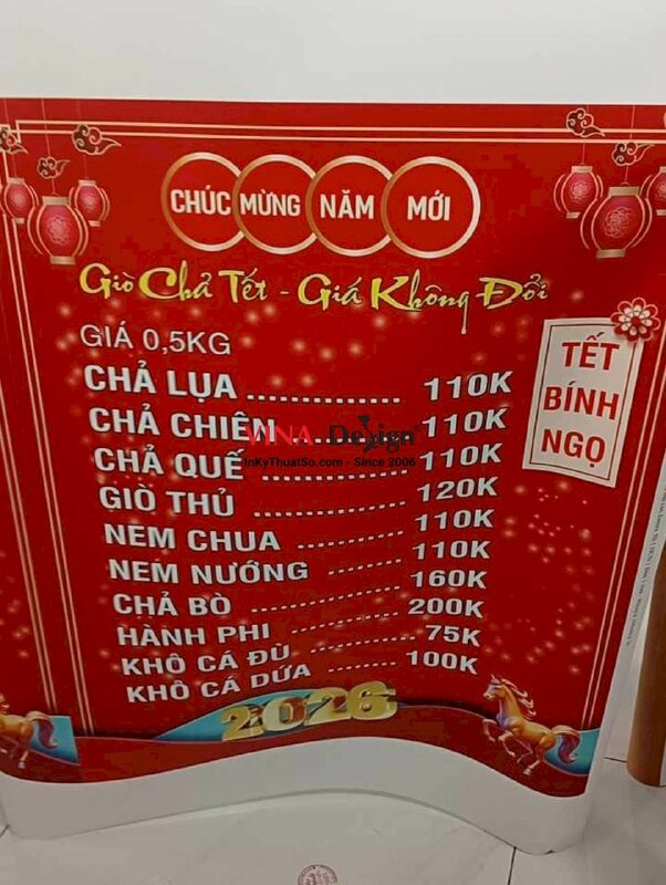In bảng giá Tết cho cửa hàng giò chả, menu giá khổ lớn in mực dầu - INKTS2550