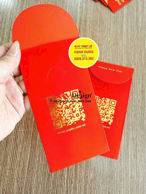 In bao lì xì giấy mỹ thuật đỏ nhung cao cấp, ép kim linh vật năm, logo công ty - INKTS2262