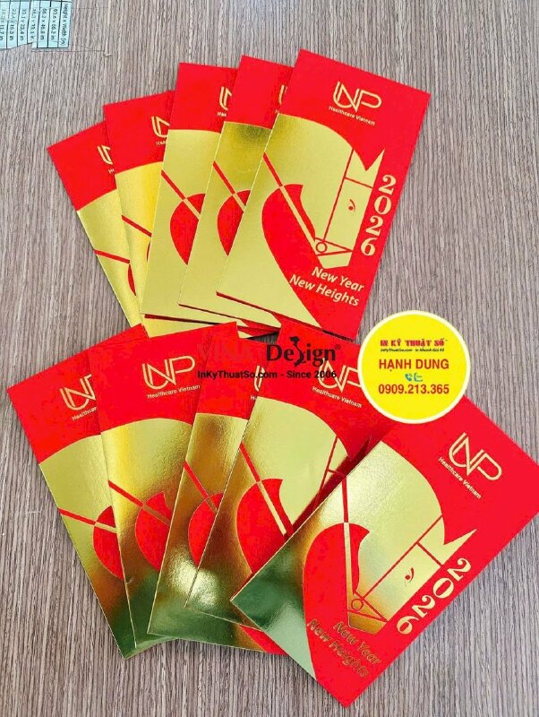In bao lì xì giấy mỹ thuật đỏ nhung cao cấp, ép kim linh vật năm, logo công ty - INKTS2262