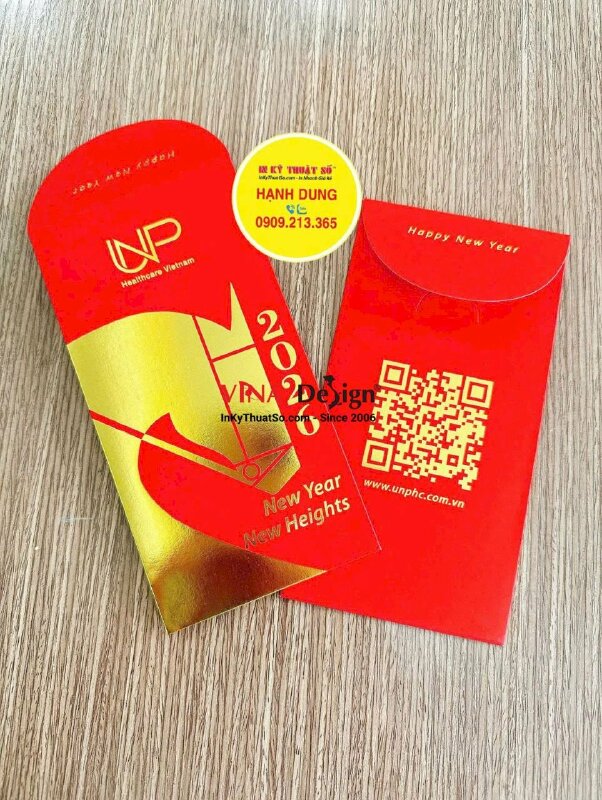 In bao lì xì giấy mỹ thuật đỏ nhung cao cấp, ép kim linh vật năm, logo công ty - INKTS2262