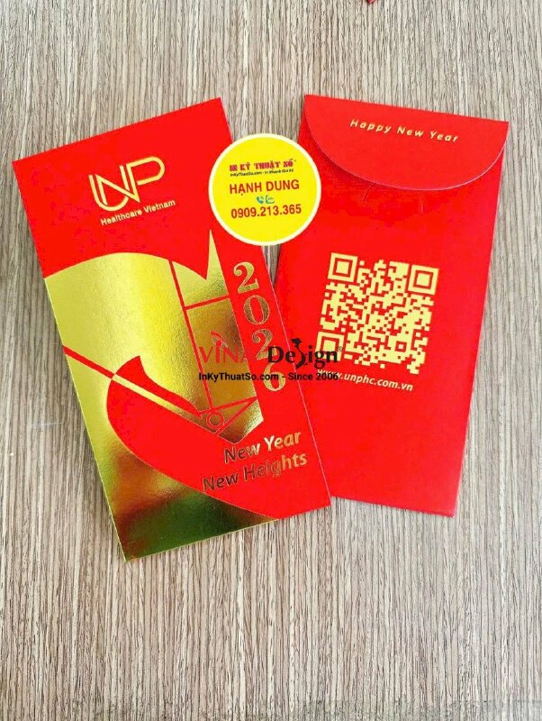 In bao lì xì giấy mỹ thuật đỏ nhung cao cấp, ép kim linh vật năm, logo công ty - INKTS2262