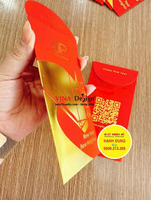 In bao lì xì giấy mỹ thuật đỏ nhung cao cấp, ép kim linh vật năm, logo công ty - INKTS2262