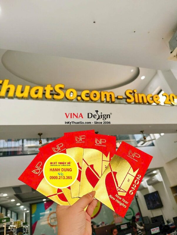 In bao lì xì giấy mỹ thuật đỏ nhung cao cấp, ép kim linh vật năm, logo công ty - INKTS2262