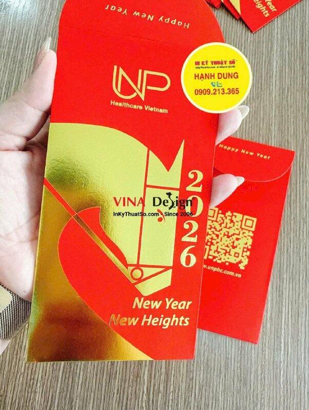 In bao lì xì giấy mỹ thuật đỏ nhung cao cấp, ép kim linh vật năm, logo công ty - INKTS2262