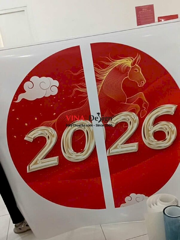 In Decal dán cửa kính ra vào trang trí Tết họa tiết linh vật năm, tone đỏ rực rỡ - INKTS2542