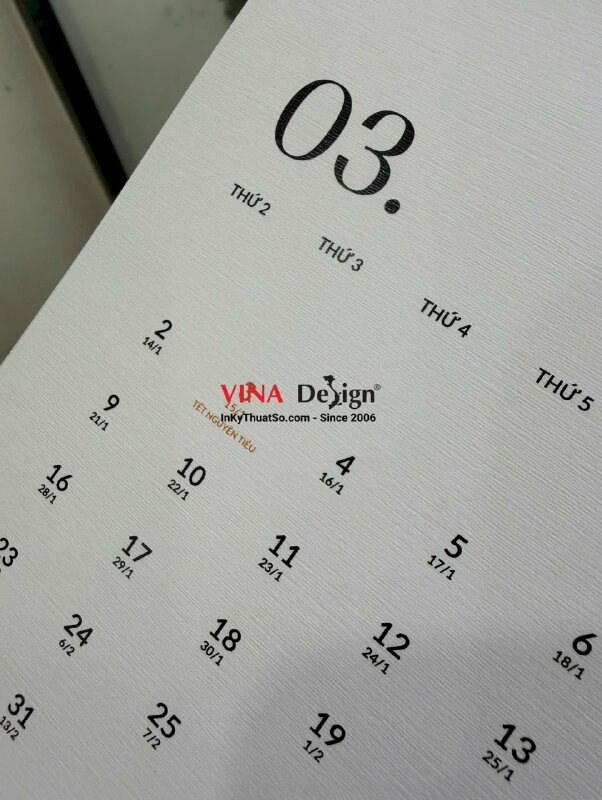 In lịch bàn chữ A 18cm x 18cm in 200 cuốn giấy mỹ thuật Constellation Snow Tela Fine EE/08 280gsm - INKTS2766