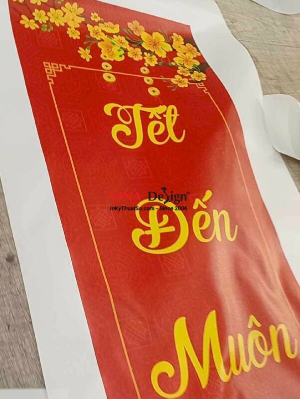 In liễn câu đối treo Tết, vải Canvas mực dầu bóng, nẹp gỗ 2 đầu - INKTS2767
