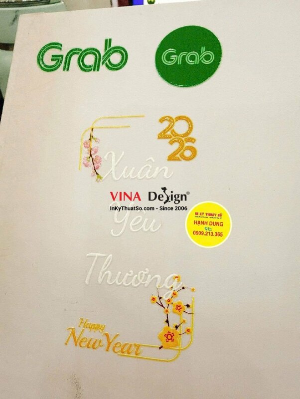 In nhãn chữ Xuân Yêu Thương UV DTF dán quà Tết cho công ty chuyên cung cấp nguyên liệu mỹ phẩm - INKTS3066