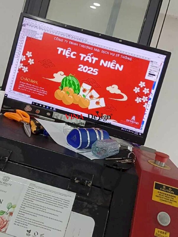 In phông nền sân khấu tiệc tất niên công ty, doanh nghiệp, in bạt hiflex mực dầu - INKTS2204