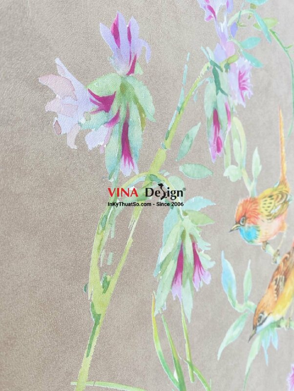 In trên da Simili họa tiết đôi uyên ương bên hoa - INKTS758