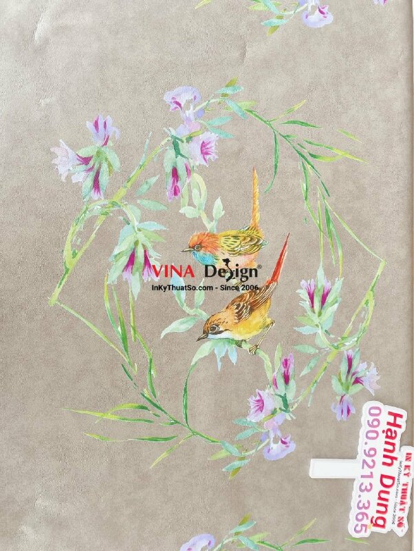 In trên da Simili họa tiết đôi uyên ương bên hoa - INKTS758