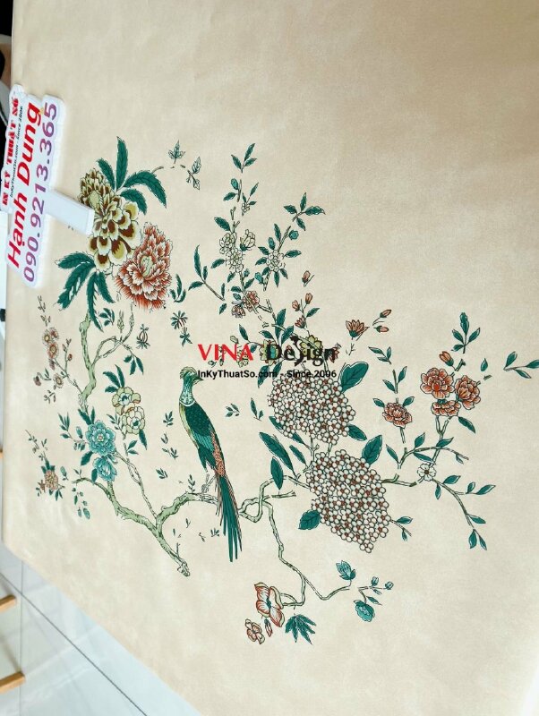 In UV Simili họa tiết phượng hoàng mẫu đơn - INKTS757