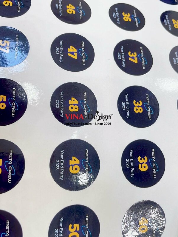 Sticker Decal số thứ tự in logo công ty Check-in và quay số trúng thưởng tiệc Year End Party- INKTS1064