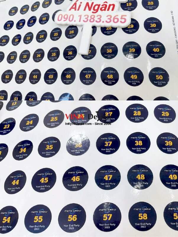 Sticker Decal số thứ tự in logo công ty Check-in và quay số trúng thưởng tiệc Year End Party- INKTS1064