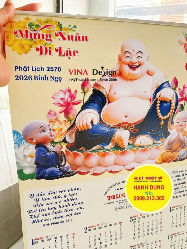Xưởng in lịch Phật giáo, Phật lịch 1 tờ 40cm x 60cm, nẹp thiếc treo tường cho Tịnh Xá - INKTS2556