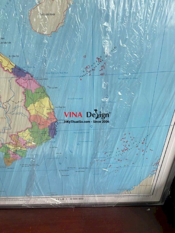 In bản đồ khổ lớn, đóng khung viền gỗ, in mực dầu bóng vải Canvas - INKTS2219