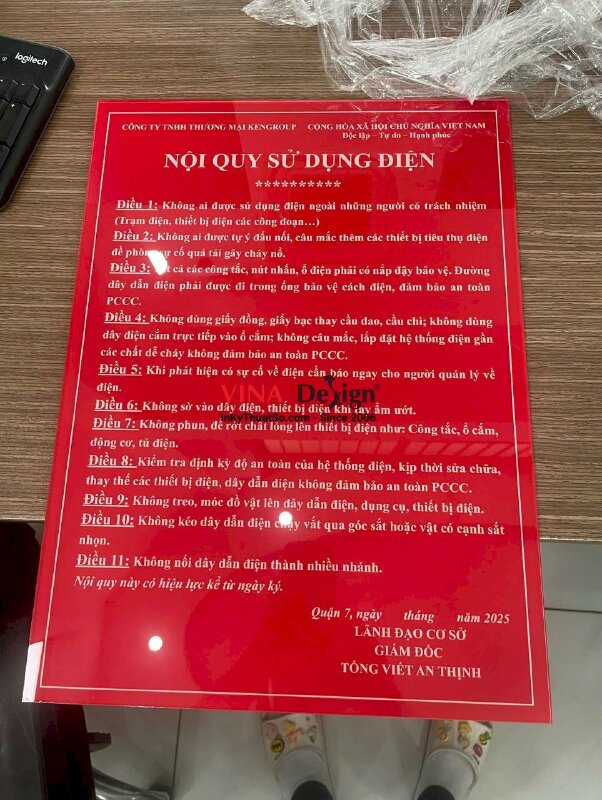 In bảng nội quy Phòng cháy và Chữa cháy PCCC từ Mica trong in UV ngược, lót trắng full nền - INKTS2365