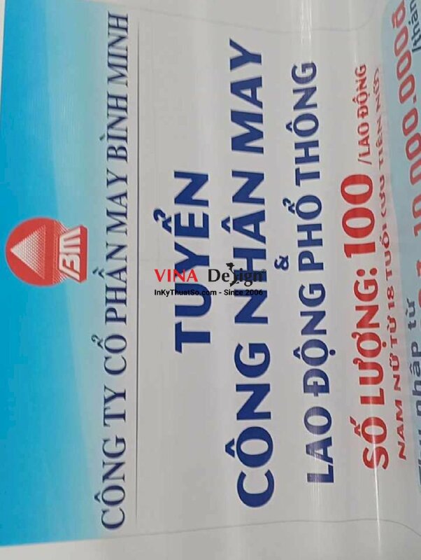 In băng rôn tuyển dụng công nhân may, in bạt hiflex mực dầu khổ lớn treo ngoài trời - INKTS2735