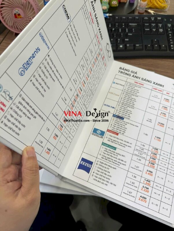 In menu bảng giá tròng kính, menu bìa bồi carton, gáy dán keo - INKTS2213