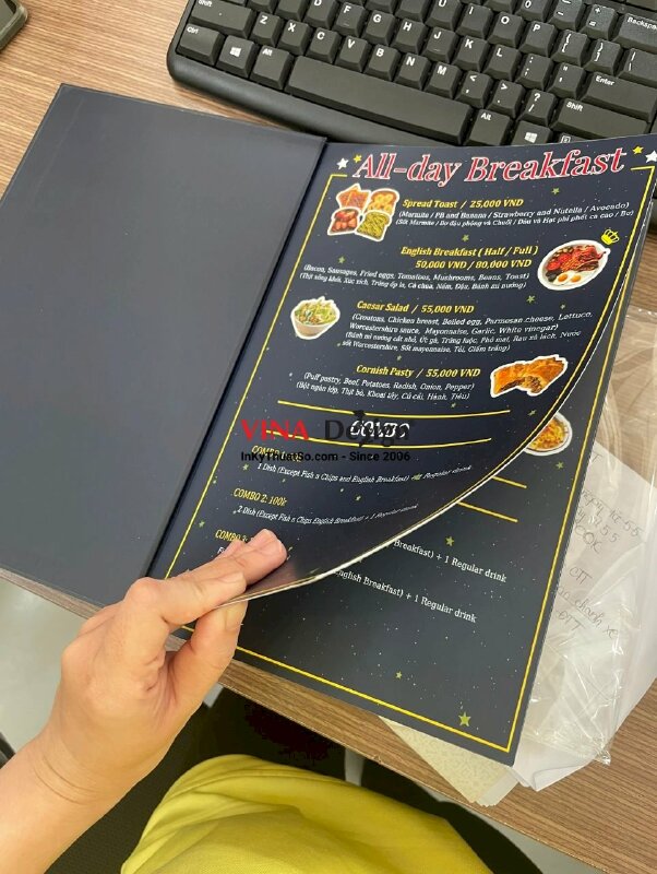 In menu bìa carton khổ A4, cán mờ, đóng ghim inox - INKTS290