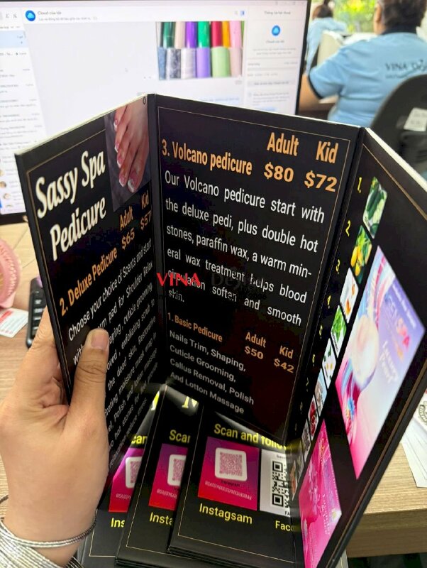 In menu Spa Pedicure dạng quyển gập 3 từ Formex, hàng gửi đi Ohio Mỹ - INKTS2214