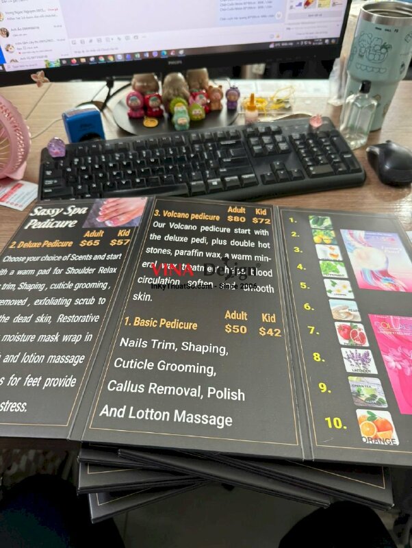 In menu Spa Pedicure dạng quyển gập 3 từ Formex, hàng gửi đi Ohio Mỹ - INKTS2214