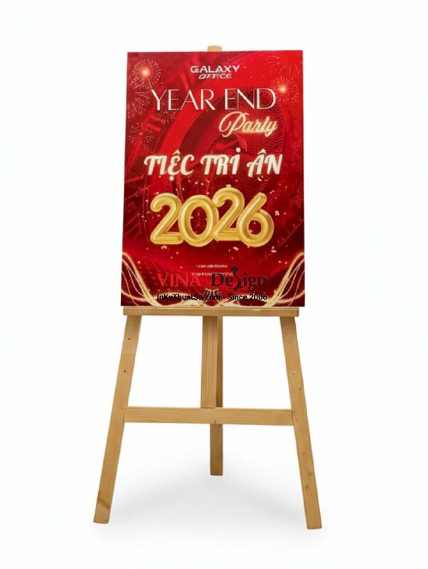 In poster Tiệc Tri Ân Year End Party, in PP cán format tấm dựng trên giá gỗ đỡ vẽ tranh (không kèm giá gỗ) - INKTS2736
