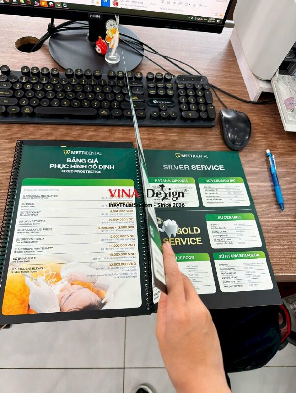 In quyển menu lò xo bảng giá dịch vụ nha khoa Dental Services - INKTS2210