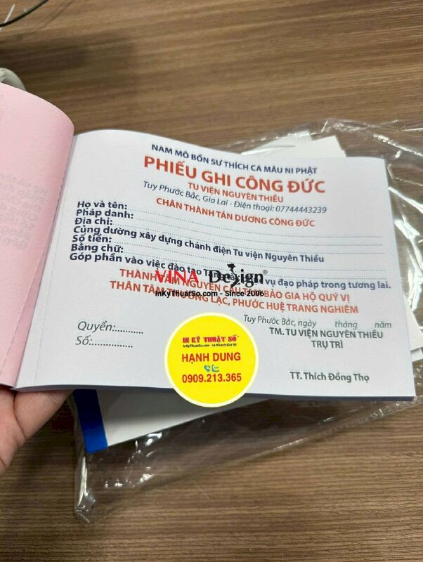 In quyển phiếu ghi công đức cho tu viện Phật giáo, hàng gửi đi Gia Lai từ TPHCM - INKTS2639