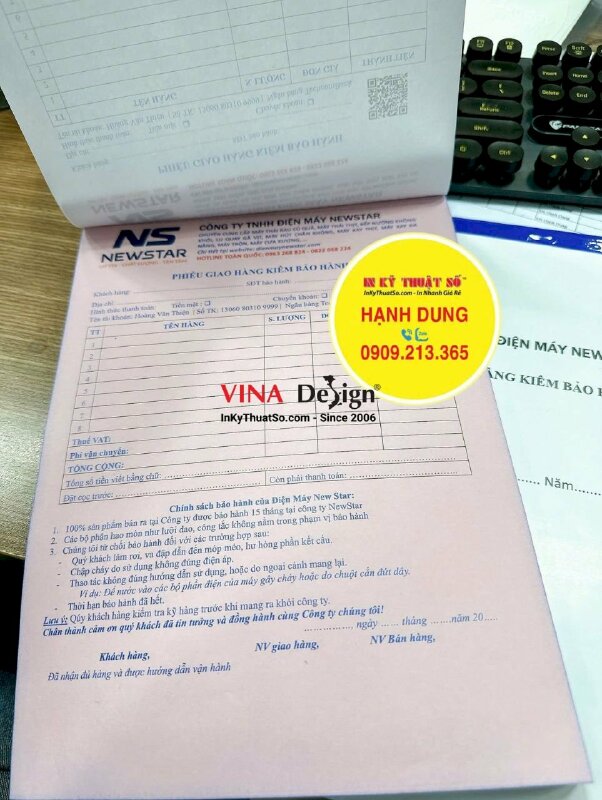 In quyển phiếu giao hàng kiêm bảo hành, biểu mẫu 2 liên khổ A4 - INKTS2383
