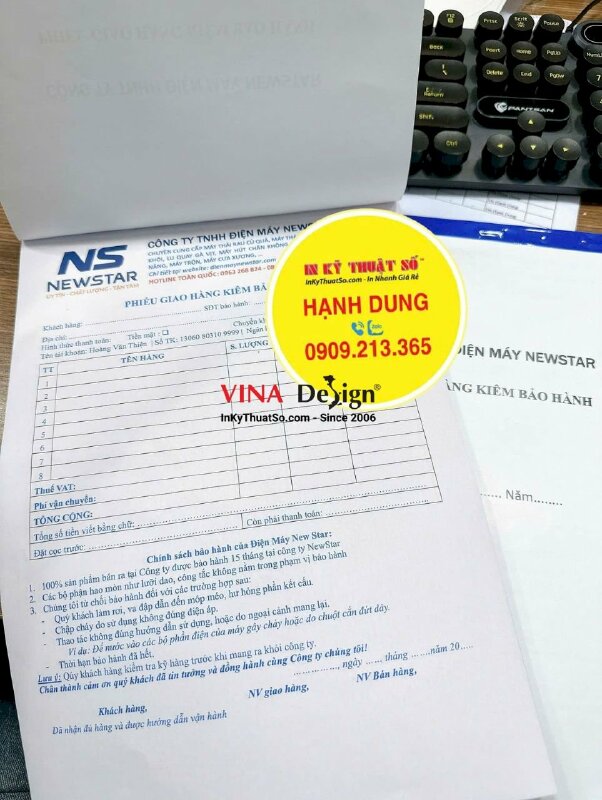 In quyển phiếu giao hàng kiêm bảo hành, biểu mẫu 2 liên khổ A4 - INKTS2383